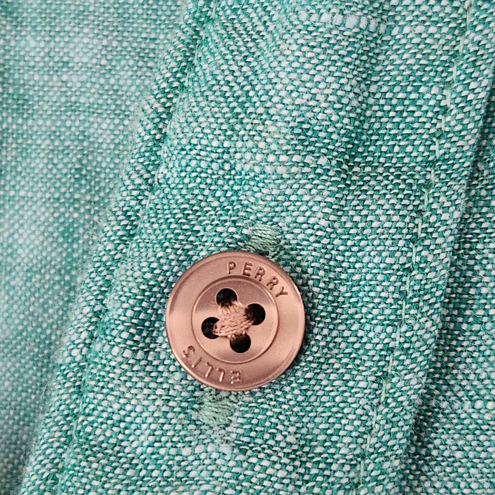 Perry Ellis 100% Linen Short Sleeve Button Down Turquoise  Shirt Mens S - Picture 7 of 12